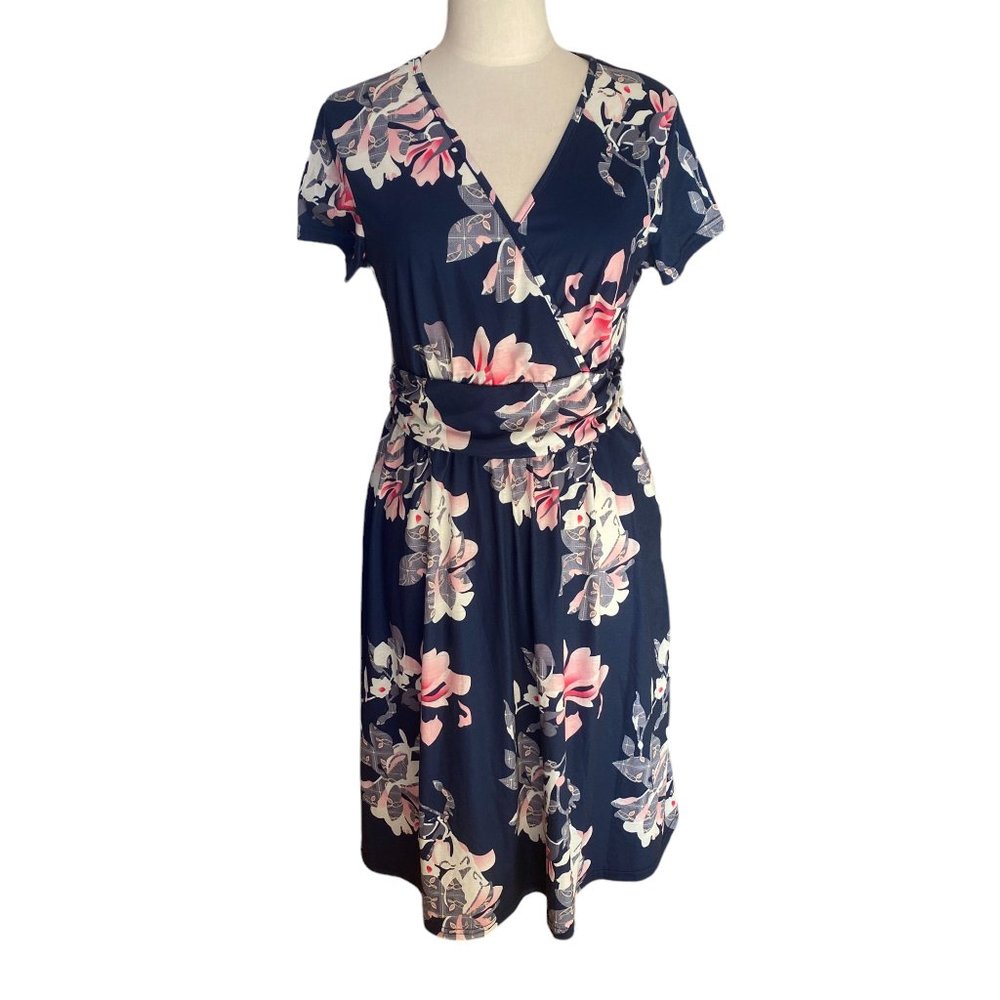 Ouges Faux Wrap Floral Jersey Knit Midi Dress Poc… - image 5